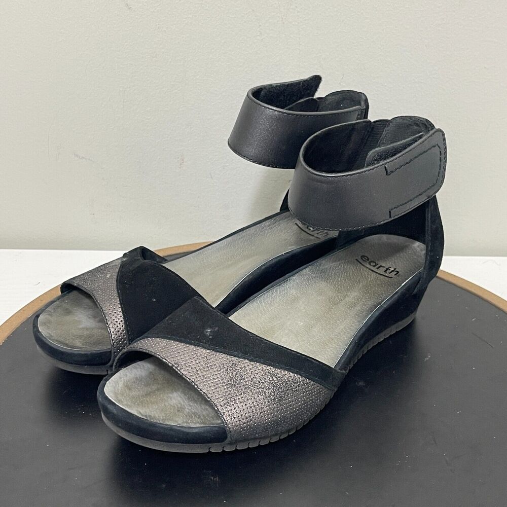 Earth Ficus Sagittarius Ankle Strap Back Sandal‎ Pewter Suede Women 10 M - Picture 4 of 11